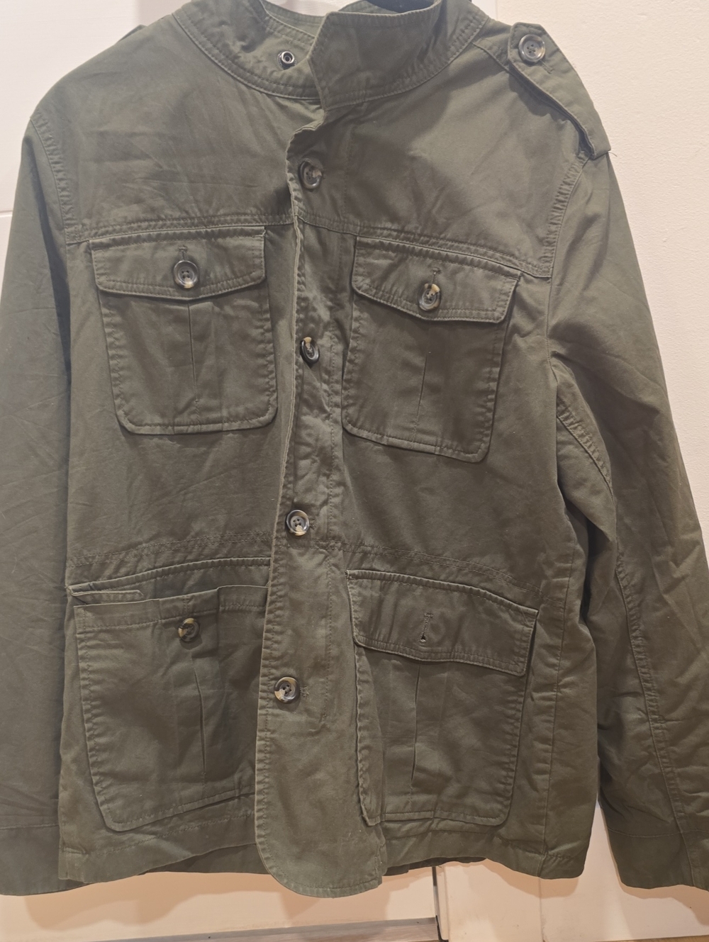 Club Room Olive Green Military Field Jacket with Patch Pockets